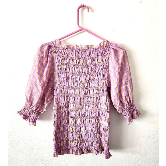 Neo Noir Kara Smock Candy Check Top Smocked Balloon Puff Sleeve Blouse - Picture 4 of 8